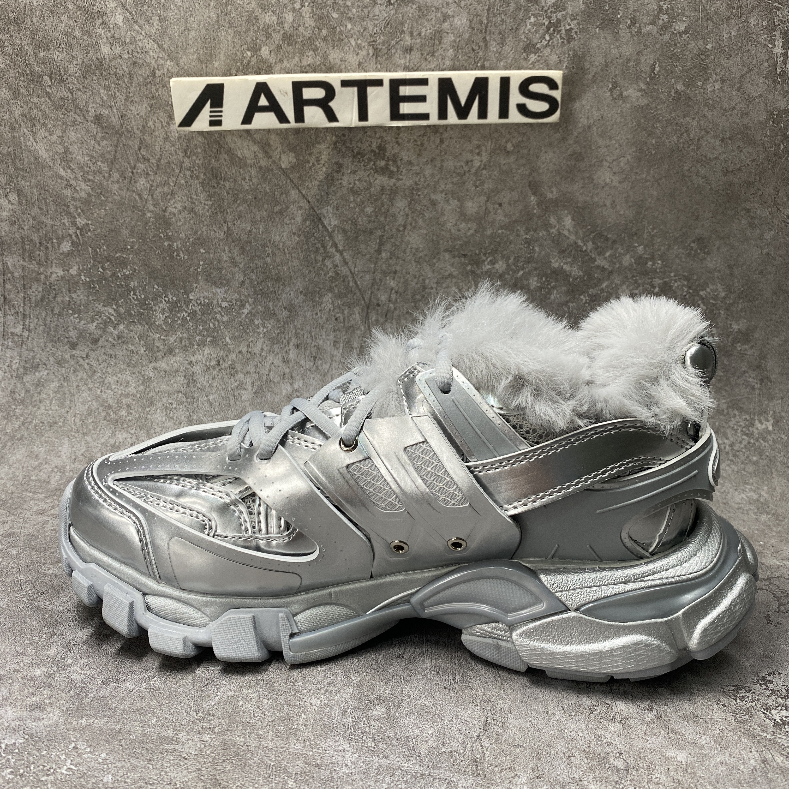 Balenciga Track Sneaker Silver Fur