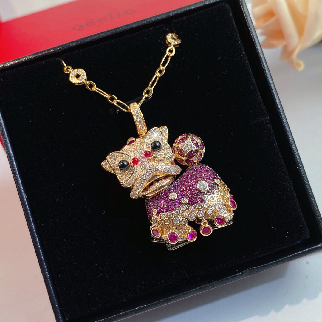 Qeelin Dancing Lion Pendant Necklace