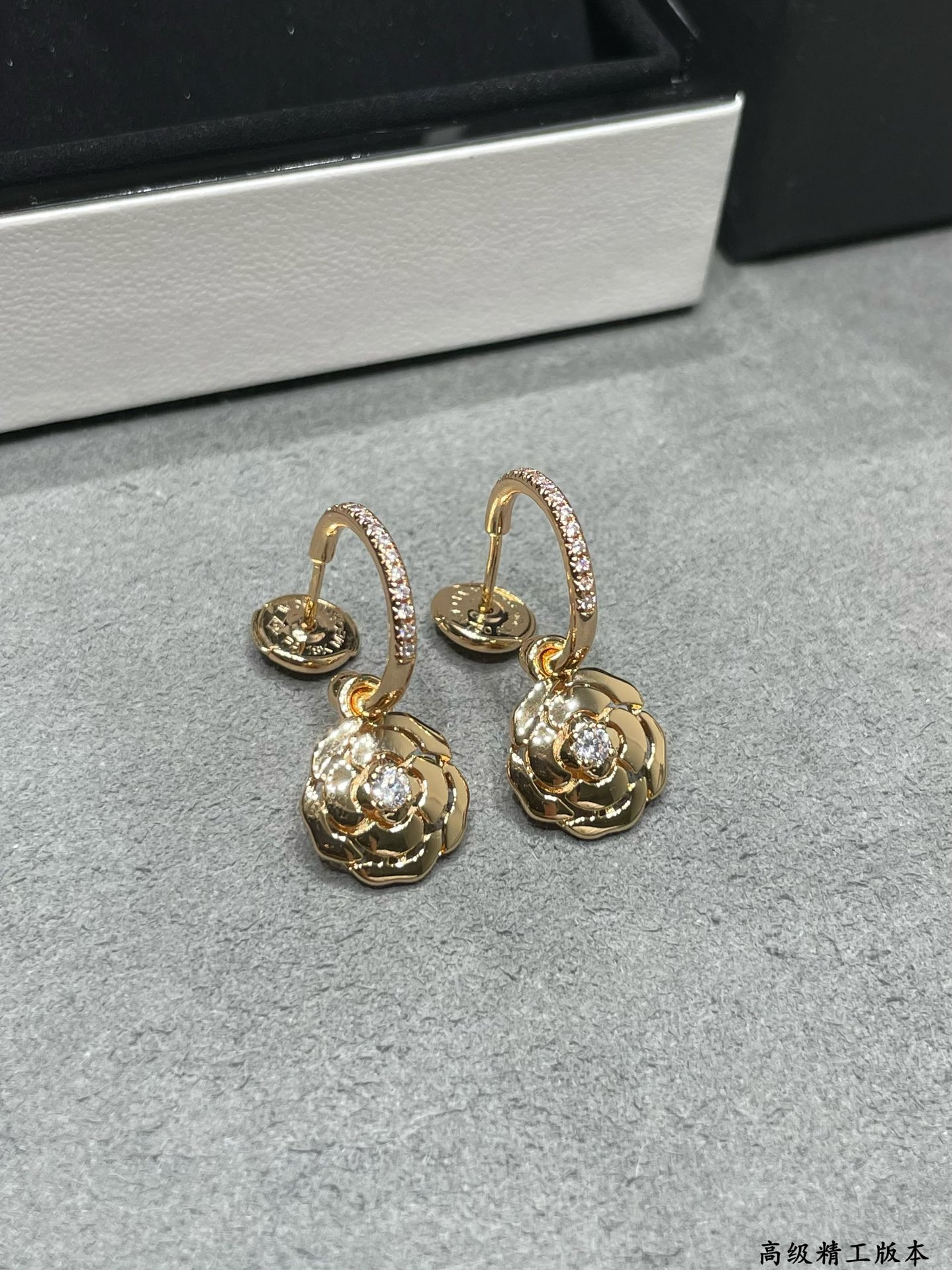 Ch*el gold camellia earrings