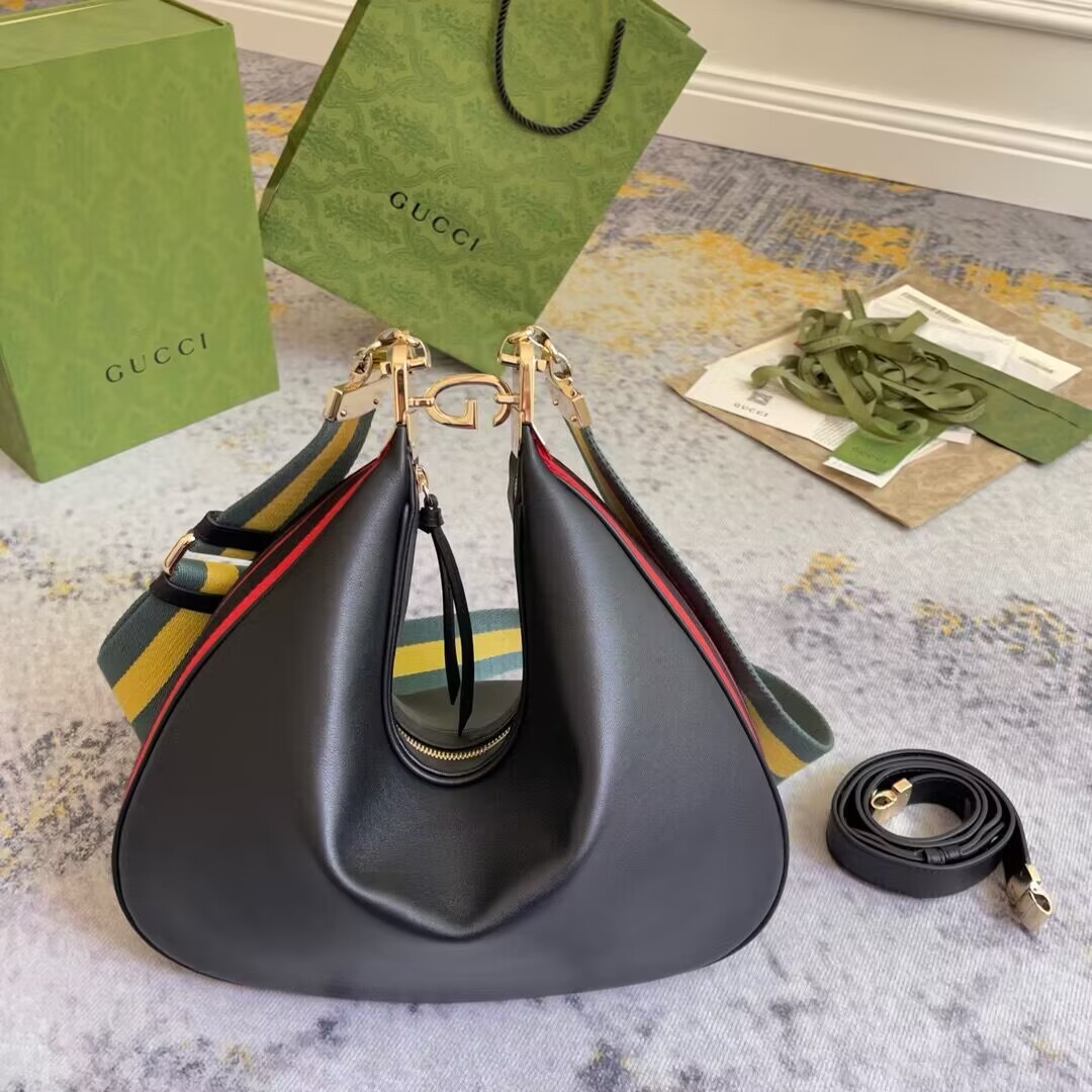 G*u*i attache medium shoulder bag black 13.8″w x 12.6″h x 2.4″d