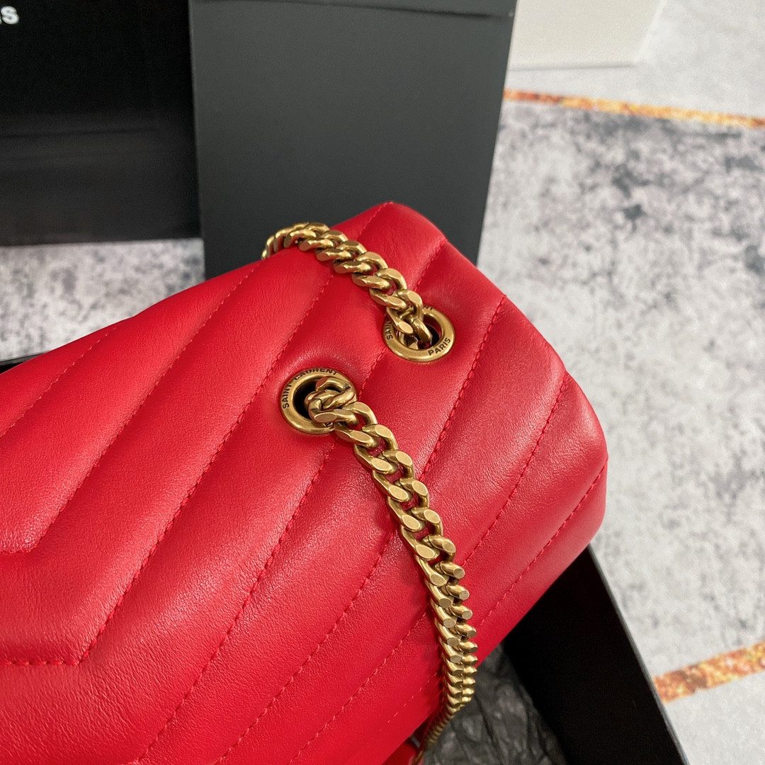 Y*L loulou medium in quilted leather red 12.5 x 8.6 x 3.5 inches