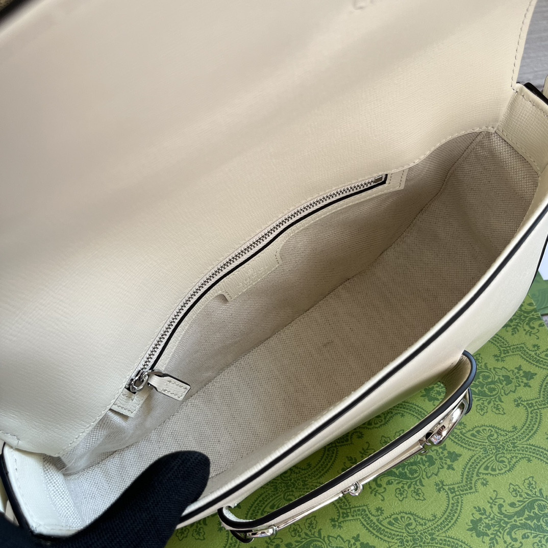 G*u*i horsebit 1955 small shoulder bag white 10.4"w x 6.7-4.1"h x 3.1-1.6"d