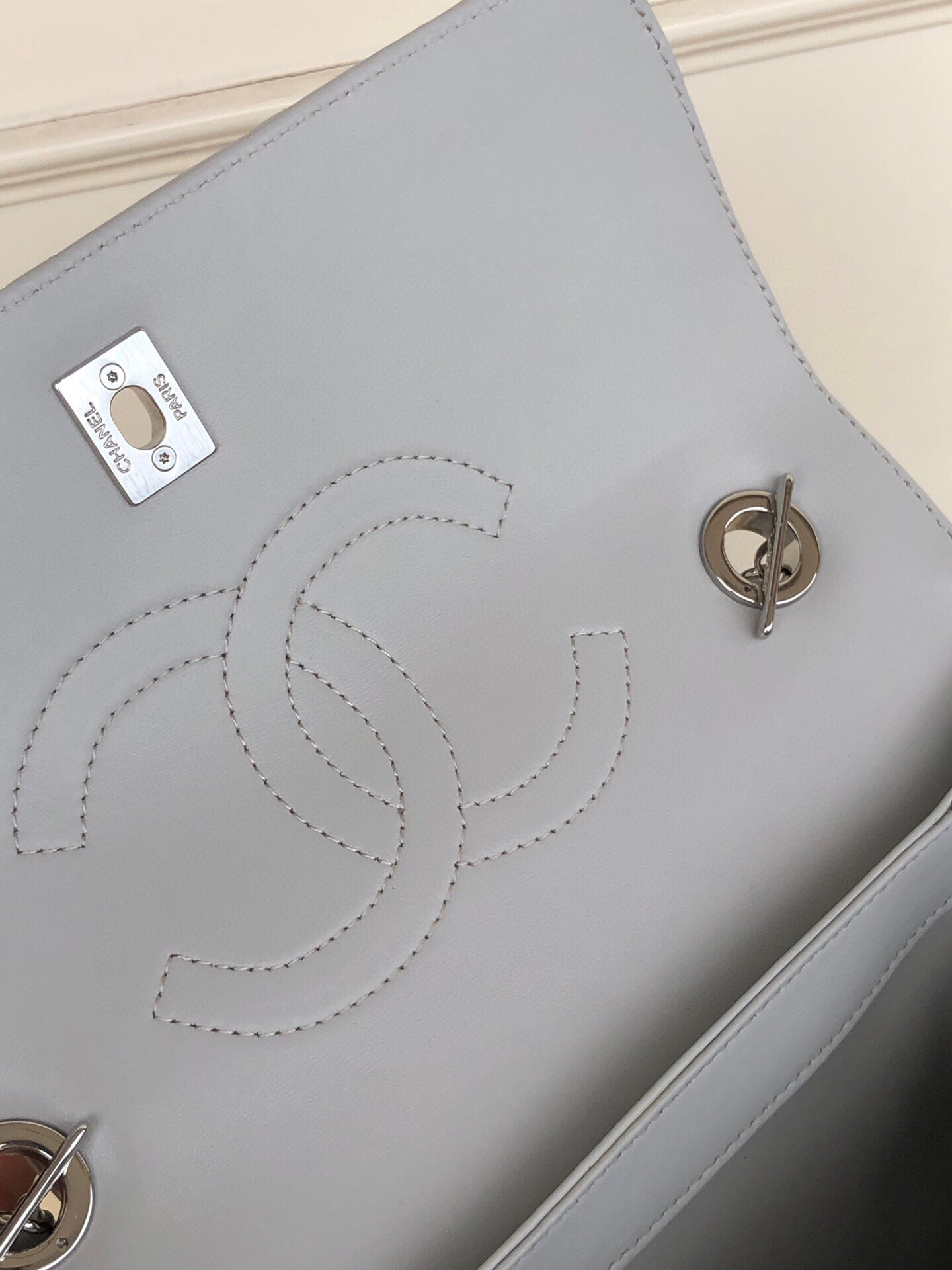 Ch*el flap bag with top handle 6.6 × 9.8 × 4.7 in