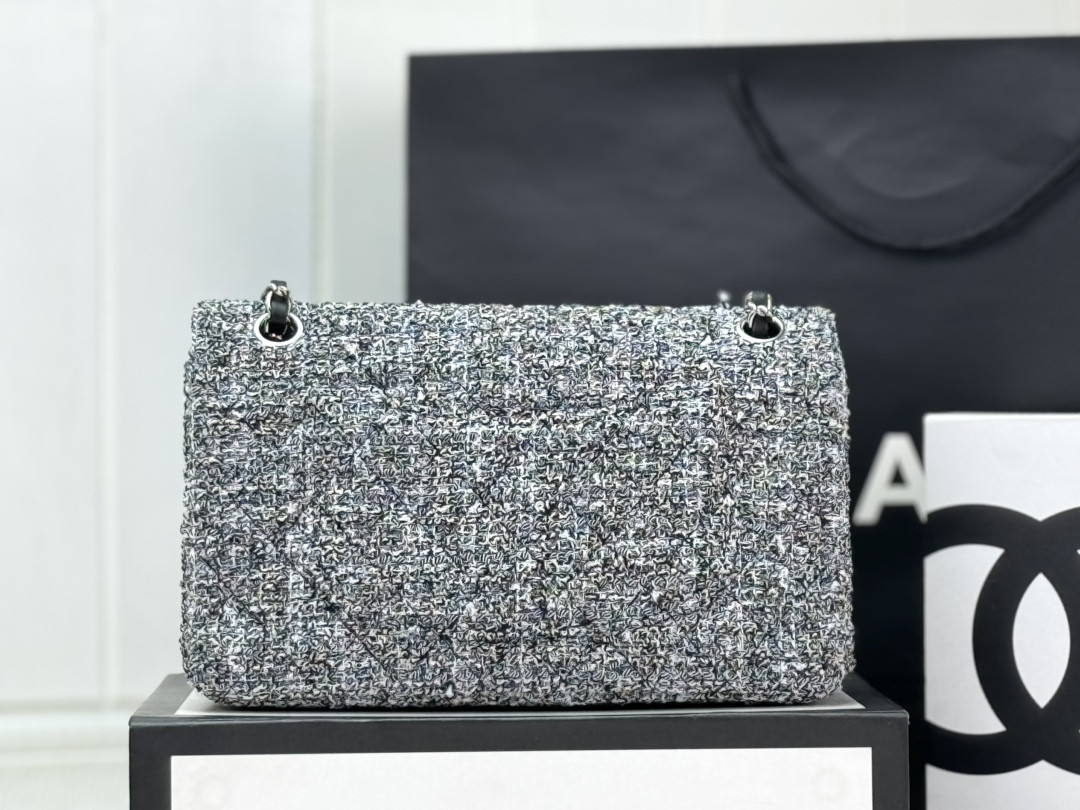 Ch*el classic 11.12 handbag tweed & silver-tone metal 6 × 9.9 × 2.5 in